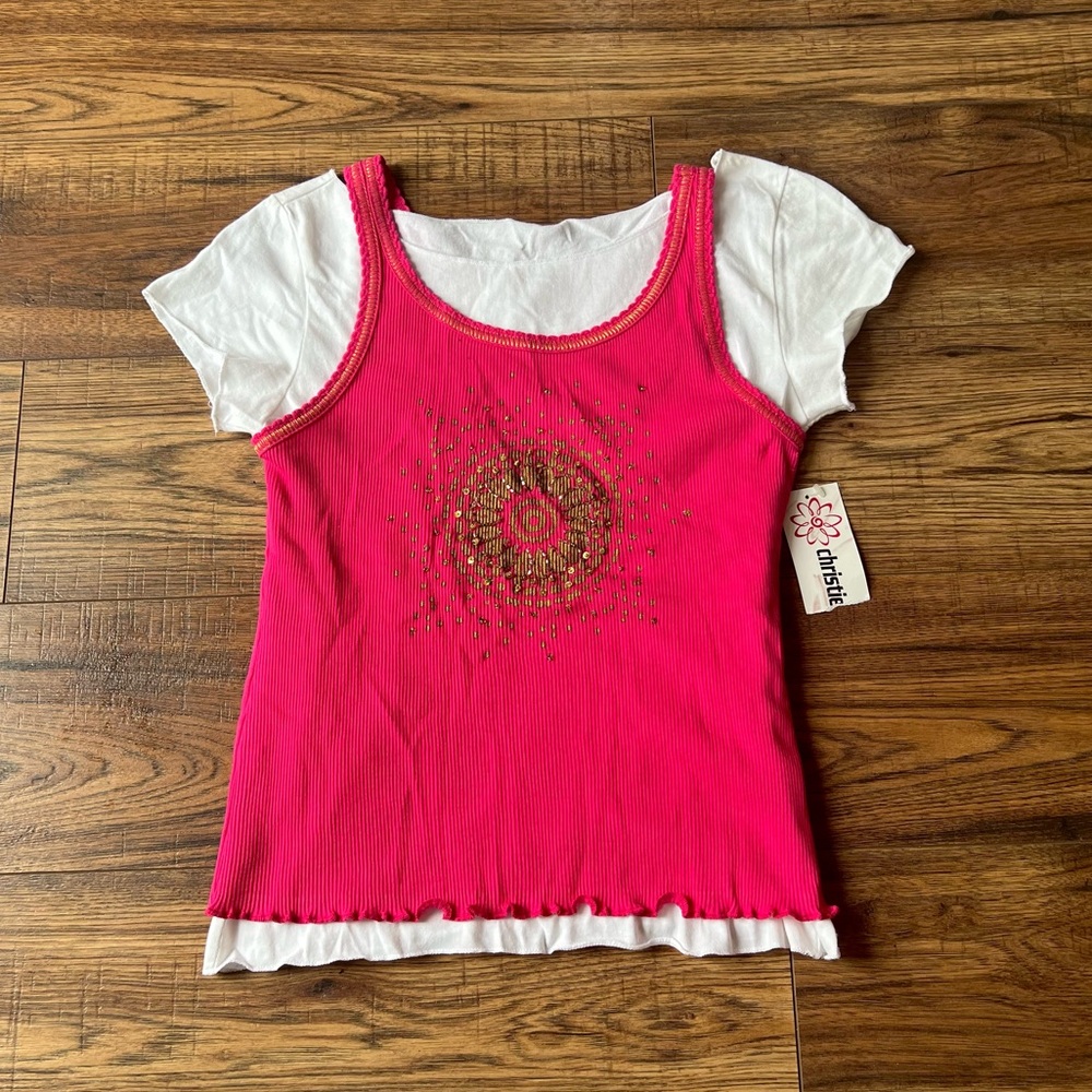 vtg y2k deadstock NWT layered baby tee w/ embroidered sequin design
